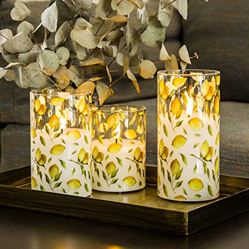 Girimax Lemon Flameless Glass Candles With Remote, Flickering Battery Fall Decorative Candles Φ 3" H 4" 5" 6" #TOP4