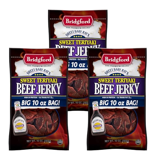 Bridgford Sweet Baby Rayâ€™s Beef Jerky Sweet Teriyaki 10 oz Pack of 3 - High Protein Beef Jerky for Low Carb and High Protein Diets - Beef Jerky Teriyaki for On the Go Snacking and Busy Lifestyles