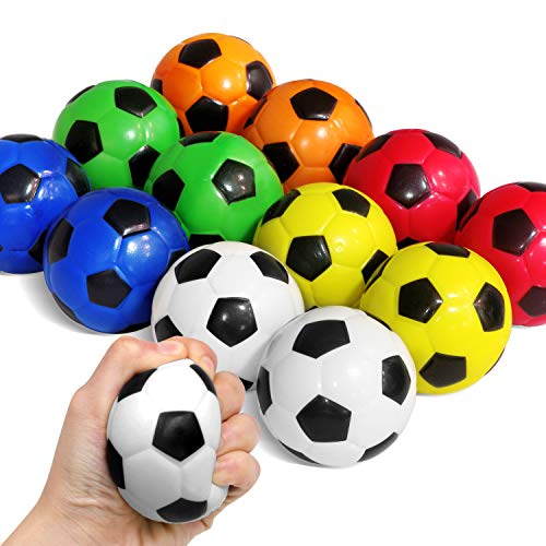 Novelty Place Squeezable Stress Soccers Assorted Colors - Excellent Anti-Stress Balls for Tension Relief - Relaxation Gadgets, Fidget Toys, Party Favors, Carnival Prizes(12 Pack & 6 Colors)
