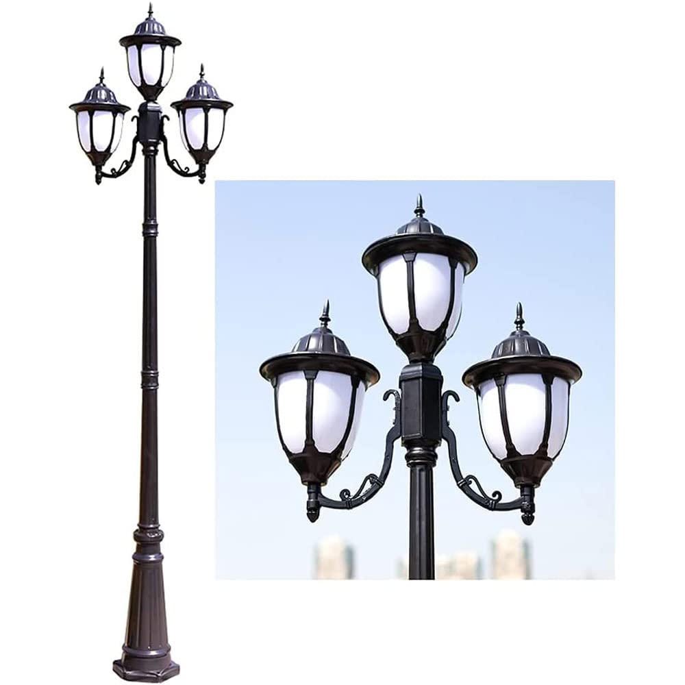 QUSYZD Strong Durable European High Pole 3-Heads Lawn Garden Floor Lamp Traditional Exterior Glass Lantern Villa Park Post Column Light Aluminum Metal Yard Driveway,245cm