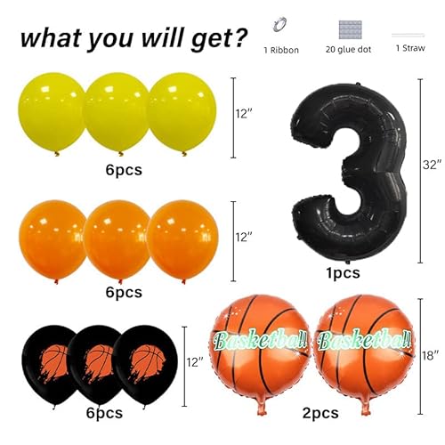 Duxuant 3Rd Basketball Balloons Party Set Black Number 3 Foil Mylar Balloons Latex Balloon For 3Th Birthday Party Basketball Theme Anniversary Event Decorations #TOP1
