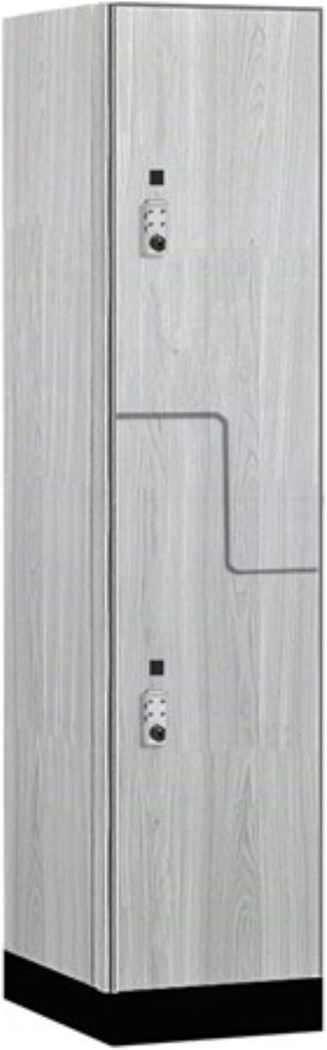 Salsbury Industries 18" Wide Premier Wood Locker-Double Tier 'S' Style-1 Wide-6 Feet High-24 Deep-Silver Teak-Silver Resettable Combination Locks