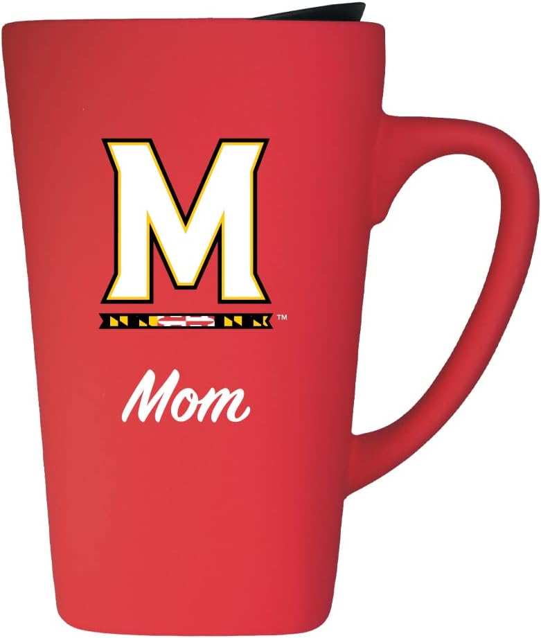 The Fanatic Group University of Maryland Mom 16oz Soft Touch Ceramic Travel Mug with Lid - Red