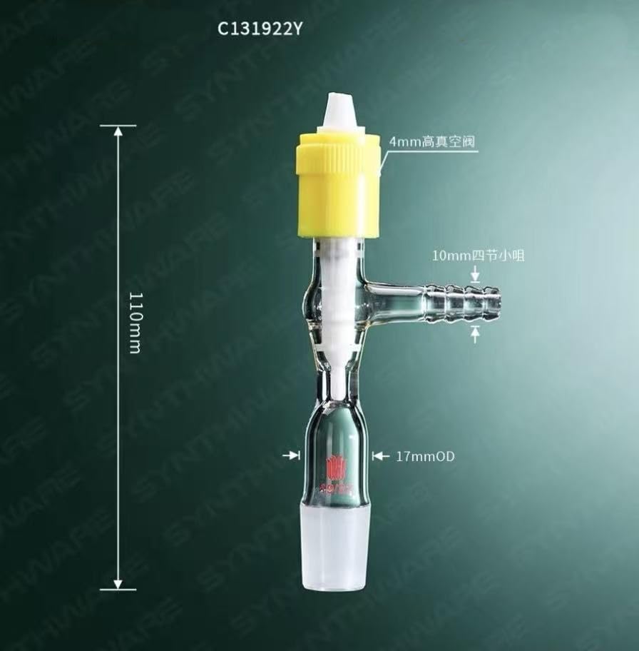 Adaptateur de valve en PTFE vide poussé 4mm joint 19/22 verre borosilicate - 2