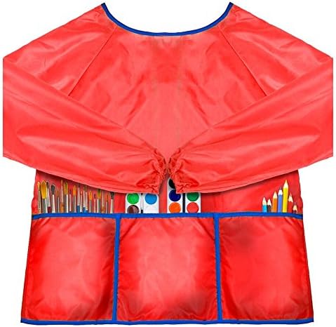 Kids Art Smock Waterproof and Paint Repellent Long Sleeve Painting Aprons with Elastic Tight Cuffs with 3 Pockets