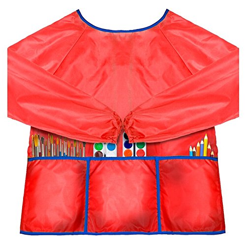 Kids Art Smock Waterproof and Paint Repellent Long Sleeve Painting Aprons with Elastic Tight Cuffs with 3 Pockets