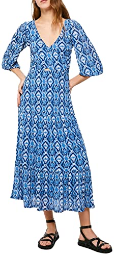 Springfield Vestido Midi Cruce Escote Abertura, Azul Medio, XS para Mujer