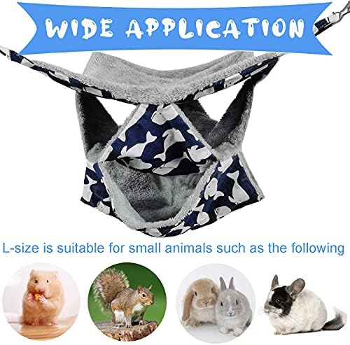 Pet Cage Hammock, 3-Layer Hamster Hanging Bed Plush Sugar Glider Cage Chinchilla Swing Nest Guinea Pig Nap Sack Warm Ferrets Hideout Accessories Toy for Small Animals Rat Rabbit Squirrel (L)