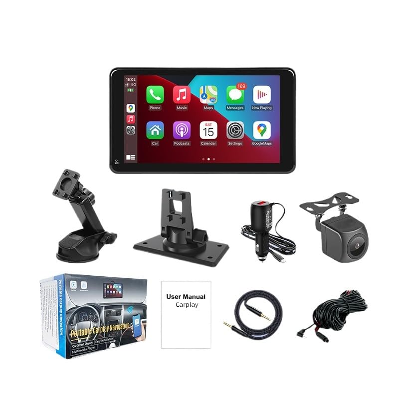 7インチHDタッチスクリーン カーナビ, Apple CarPlay & Android Auto対応, バックカメラ付き, 170度広角，Bluetoothサポート，画像の反転をサポート，簡単なインストール