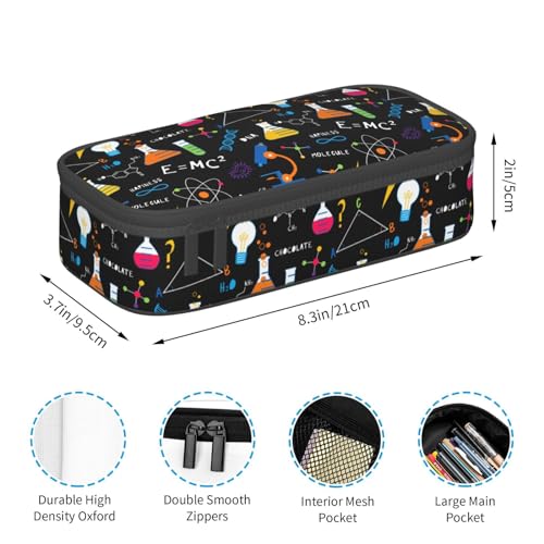 Image of Science Chemistry Biology Physics Pattern Large Pencil Case With Zipper Compartments Stationery Pencil Bag For Kids Teens Students School Supplies