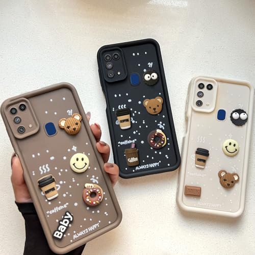 Image of COLORflow Back Cover Compatible with Samsung Galaxy M31 / F41 / M31 Prime | Cute Fun Cartoon 3D Ball Coffee Silicone Case (Black) | Designer Camera and Body Protected Back Cover