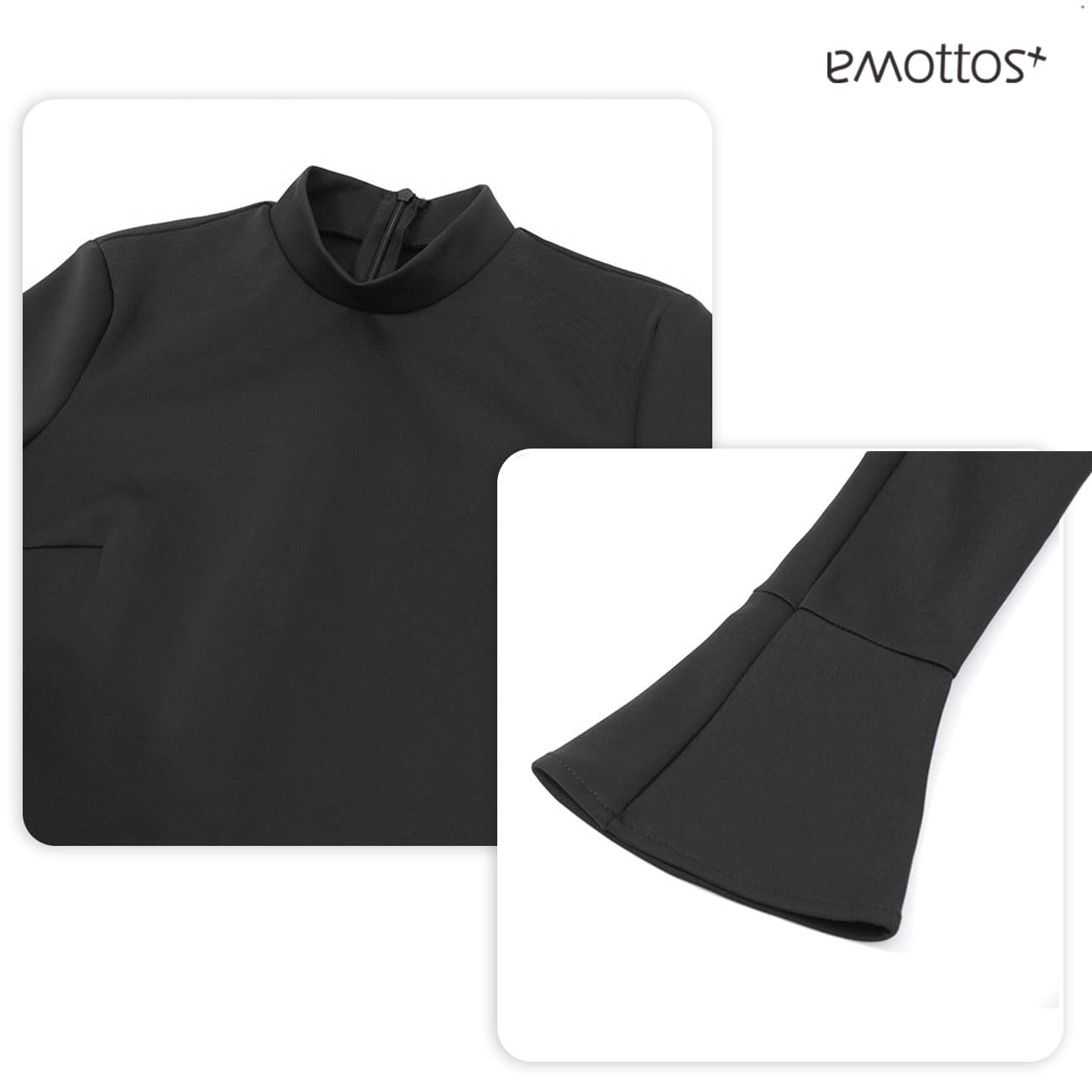 Mujer Twisted Wrap MiniVestido, Cocktail Ruffle Vestidos con Cintura Elástica, Slim Fit Bodycon Vestido con Cuello Redondo, Casual Vestidos para Clubbing Fiesta Cocktail Cumpleaños, Negro, S-L