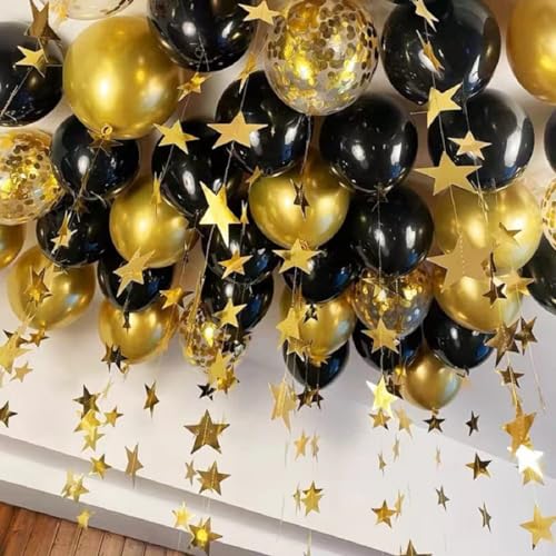 Image of Chrome Balloons, 50 Pcs Gold Metallic, Black, and Confetti Balloons for Birthday, Anniversary, Engagement, Wedding, Baby Shower, Party Decorations (Gold and Black)