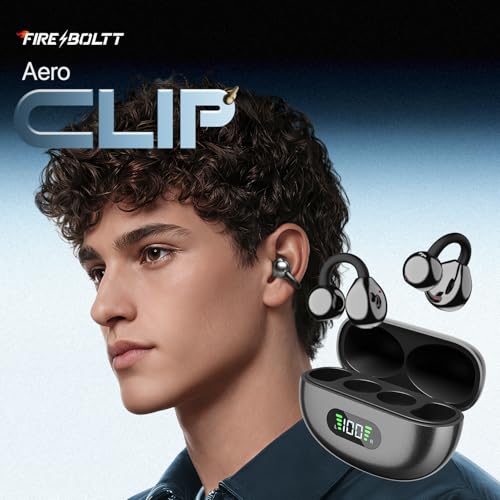 Image of Fire-Boltt Aero Clip OWS Earbud w /Clip-On Fit, Custom EQ, Wireless Bluetooth TWS,50H Playtime, 50ms Low Latency, Display on Charging Case, App Support, Touch Controls, Gaming & Music - Midnight Black