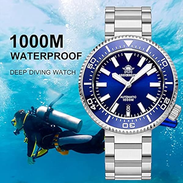 ADDIESDIVE Automatisk automatisk klocka för män, 1 000 m, vattentäta armbandsur med safirglas, rostfritt stålarmband/dykarklocka män ..