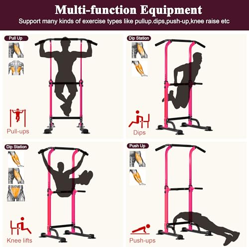 Image of DlandHome Power Tower Pull Up Dip Station Multi-Function Fitness Equipment for Strength Training Adjustable Height Dip Stand for Home Gym