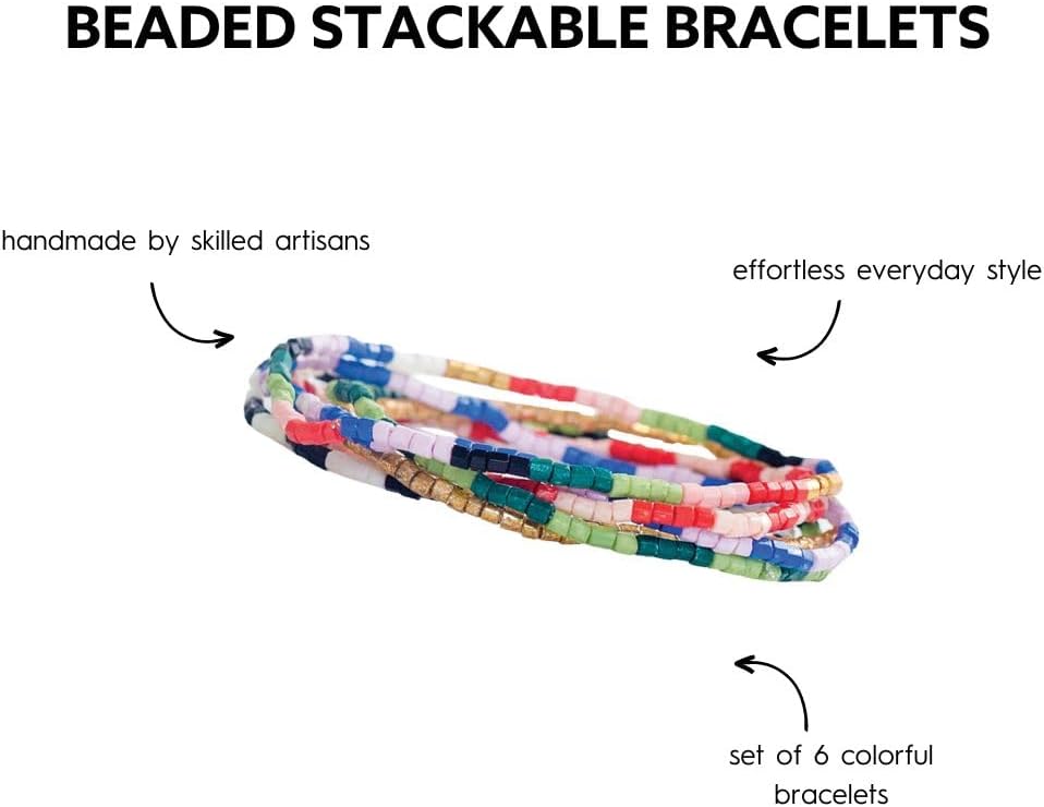INK + ALLOY Beaded Stackable Bracelets for Women, Macy Luxe Small Beaded Stretch Boho Bracelet Stack, Handmade Jewelry for the Modern Bohemian, Set of 6 - Image 6