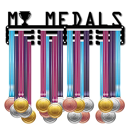 CREATCABIN Medaille Houder Medailles Display Stand Muur Mount Hanger Decor Roestvrij Staal Opknoping voor Thuis Badge Opslag 3 Rung Medalist Combinatie van Engels Woorden Mijn Medaille Image Trophy Zwart - Image 3