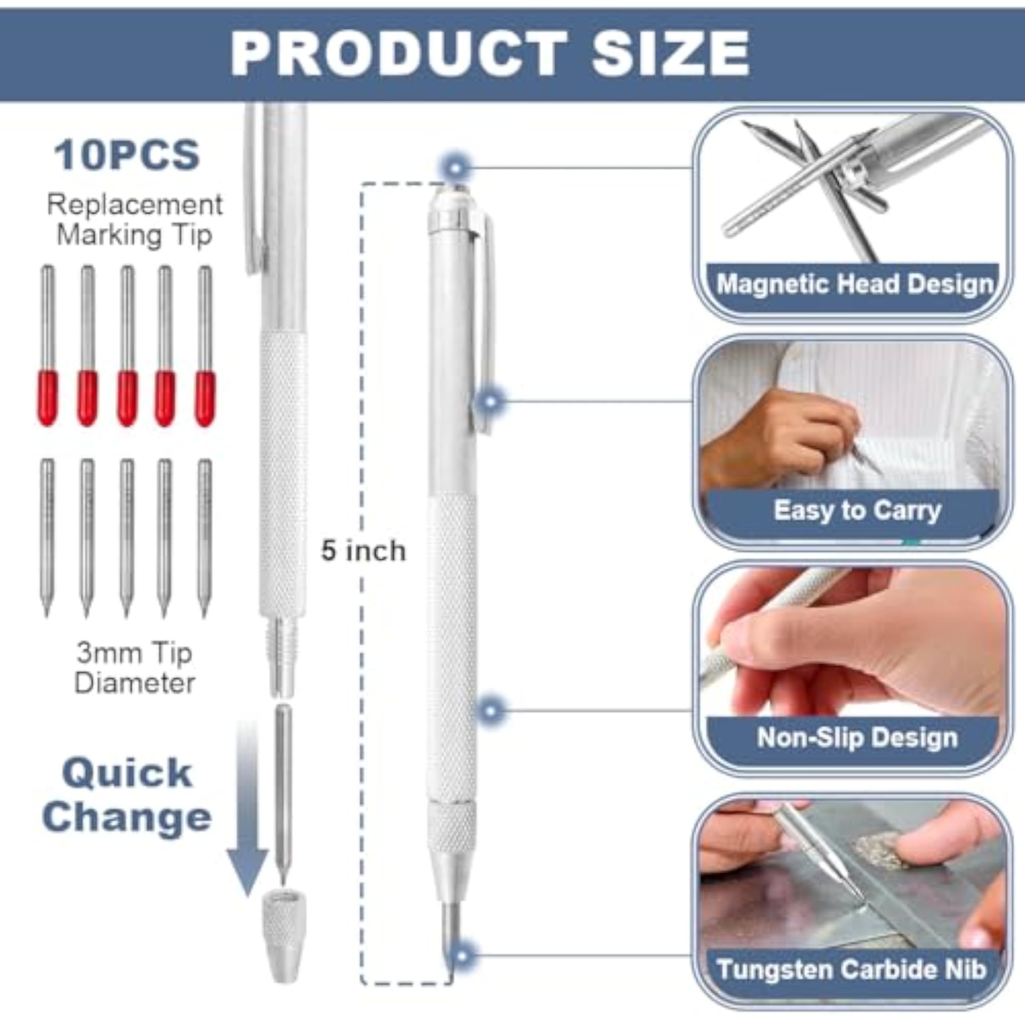 2Pcs Tungsten Scribers with Interchangeable Tips