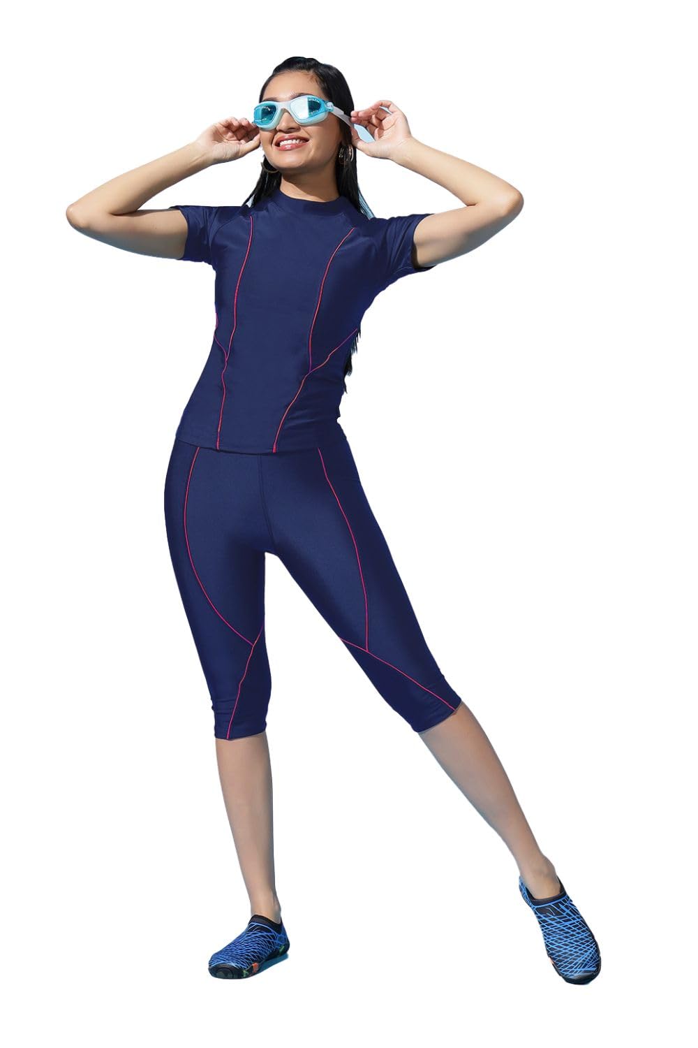 lycot Women's T-Shirt Half Sleeves 3/4th Tights (2 PC Set) | Plain Nylon Swimwear-picture-27