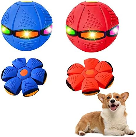 2 PCS New Version UFO Pet Flying Saucer Ball, Magic Dog Toy Ball, Pet Toy Flying Saucer Ball with Colorful Lights, Flying Saucer Toy Ball for Adults Dogs Cats (6 Lights, Blue/Red)