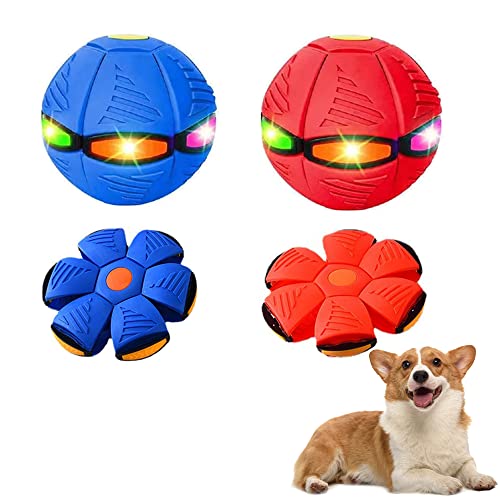 2 Pcs New Version Ufo Pet Flying Saucer Ball, Magic Dog Toy Ball, Pet Toy Flying Saucer Ball With Colorful Lights, Flying Saucer Toy Ball For Adults Dogs Cats (6 Lights, Blue/Red) #TOP1