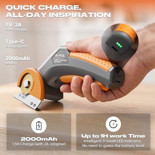 GARTOL Cordless Electric Scissors with Rotary Blade, 4V Power Cutter for Cardboard, Carpet, Leather & Fabric, Self-Sharpening Electric Shears with Storage Bag, Ideal for Arthritis, Sewing & DIY Crafts by GARTOL - Image 5
