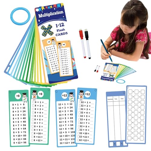 Multiplikation FlashCard, Times Tische Flash -Karten | Flash -Karten für Kinder,Doppelseitiges interaktives Lernspiel mit 2 Trockener-Stiften für Klassenzimmer, Heimschule