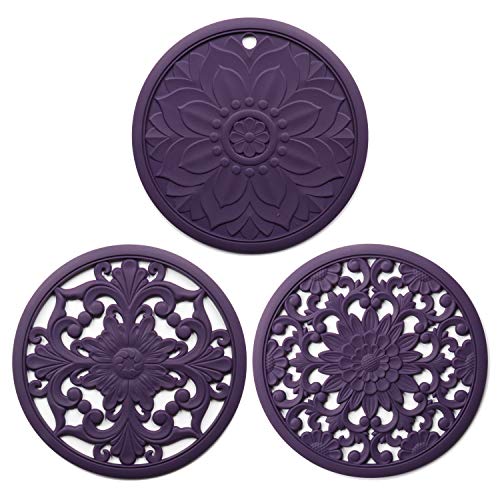 Awoeorsty Sottopentola in silicone, 3 presine resistenti al calore, multiuso, antiscivolo, per piani di lavoro della cucina e tavolo (viola)