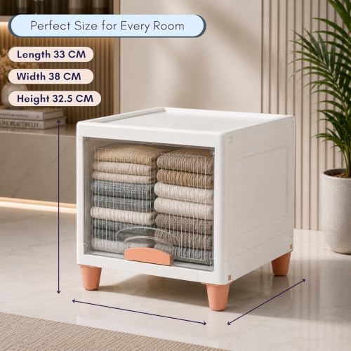 Image of HoopVool Foldable Storage Cabinet, Stackable Plastic Storage Box with Front Opening Door, Dustproof Organizer for Clothes, Toys, Books, Bathroom & Bedroom (1-Tier (33 X 38 X 33 CM))