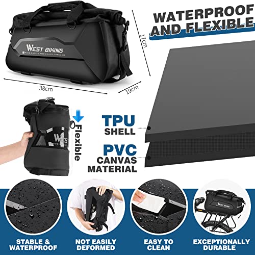 West Biking Bike Rack Bag - 3 In 1 Bicycle Trunk Pannier Bag, 13L/24L Capacity Bike Rear Seat Bag With Waterproof Carbon, Bicycle Rack Rear Carrier Bag With Shoulder Strap (Black) #TOP2