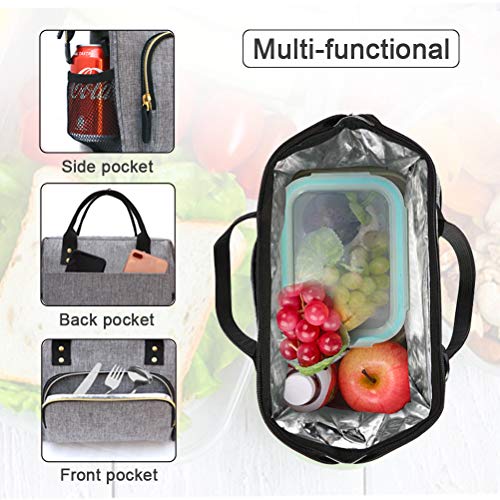 IDEATECH Lunch Bags for Women Insulated, Lunch Cooler Bag for Work, Leak Proof Large Lunch Tote Bag, Lunch Bag with Adjustable Shoulder Strap for Office/Picnic/Fishing/Beach(Grey) - Thumbnail 4