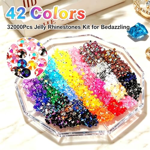 32000Pcs 42 Colors Jelly Rhinestones Kit for Bedazzling,3mm Multicolor Resin Flatback Gems Bedazzler Kit with 3Pcs B7000 Jewelry Glue & Tools for Nail Rhinestones,Shoes,Crafts,Makeup,Diamond Art & DIY - Image 3