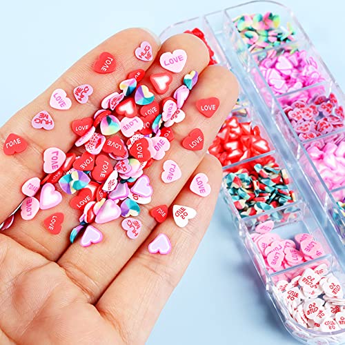 Valentine's Day Love Heart Nail Art Slices Glitter Sequins,3D Nail Charms Heart Shape Candy Colors Nail Sequins Soft Pottery Flakes Acrylic Nails Sparkle Design For Nail Art Supplies #TOP2