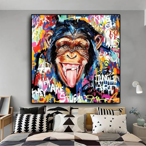 Tableau Singe Graffiti Street Art abstrait mignon pour mur de salon