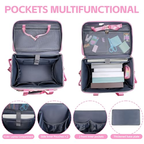Rolling Teacher Bag, Rolling Briefcase With Detachable Trolley, Large Capacity With Laptop Compartment (pink)2