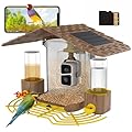 Smart Bird Feeder with Camera Solar Powered, 1080P HD AI Identify Wild Birds Hummingbird Watching, Birds House Outside for Auto Capture Bird Videos and Motion Detection (Brown)