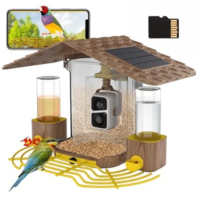 Smart Bird Feeder with Camera Solar Powered, 1080P HD AI Identify Wild Birds Hummingbird Watching, Birds House Outside for Auto Capture Bird Videos and Motion Detection (Brown)