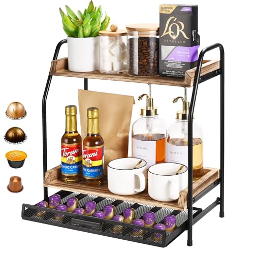 HomGOAT 2-Tier Coffee Station Organizer & Nespresso Pod Storage, Hot Chocolate Station & Kitchen Countertop Organizer, Coffee Bar accessories Organiser, Nespresso Pod Holder & Dolce Gusto Pod Holder