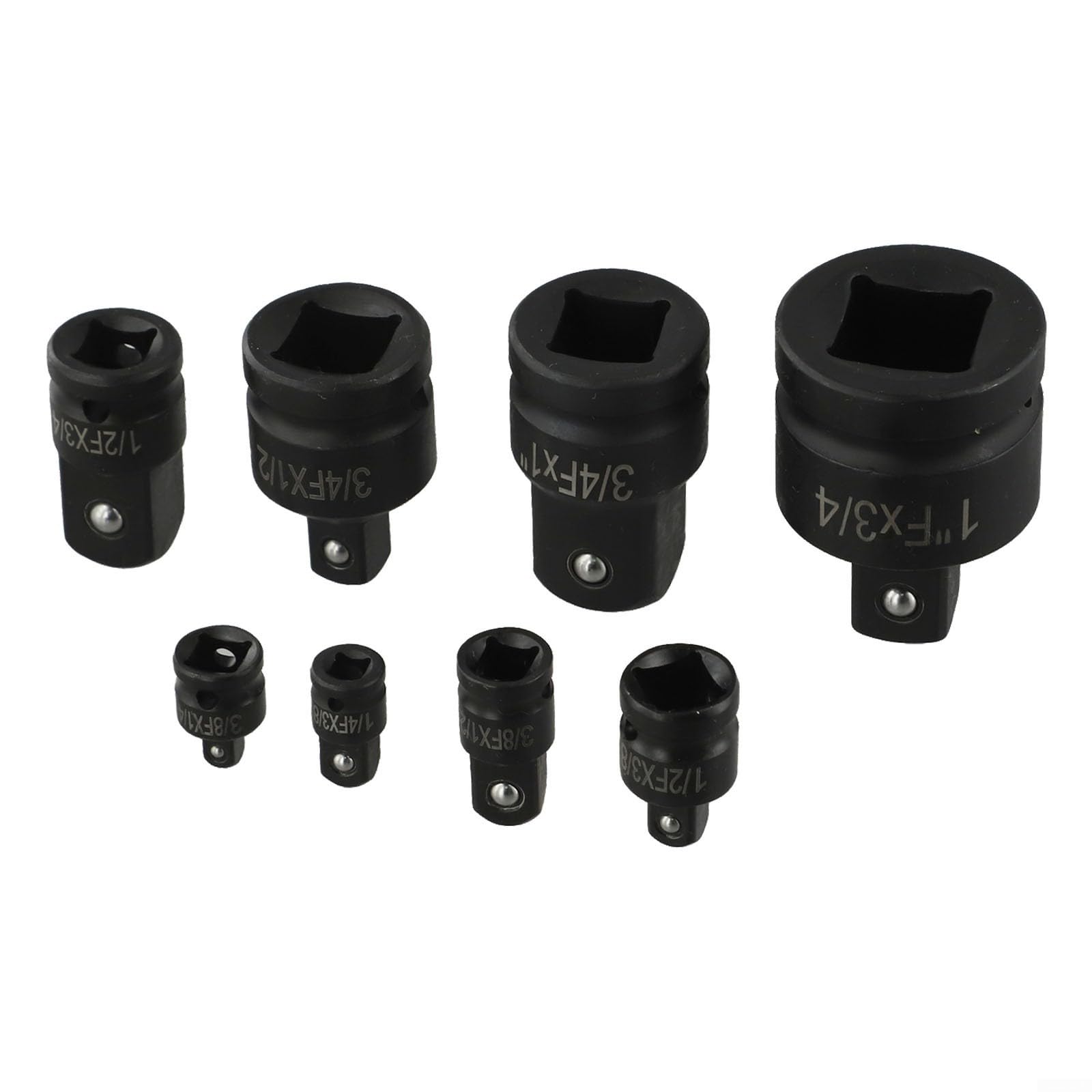 Juego de 8 adaptadores reductores resistentes para taladro eléctrico, llave de carraca, reparación de cochera, color negro