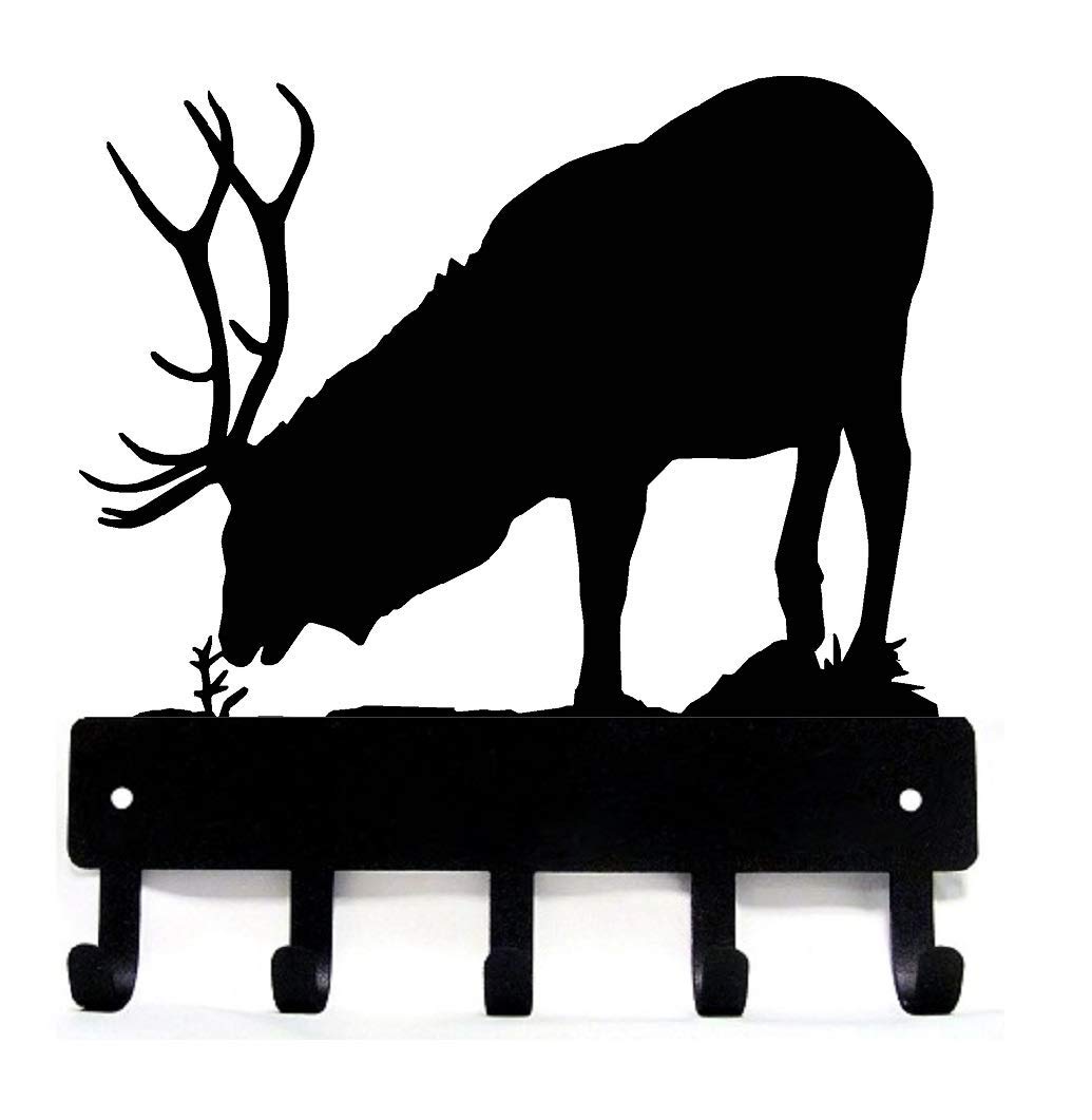 Elk Antlers Key Rack Hanger Small 6 inch wide Black KR-Elk-bull-SM