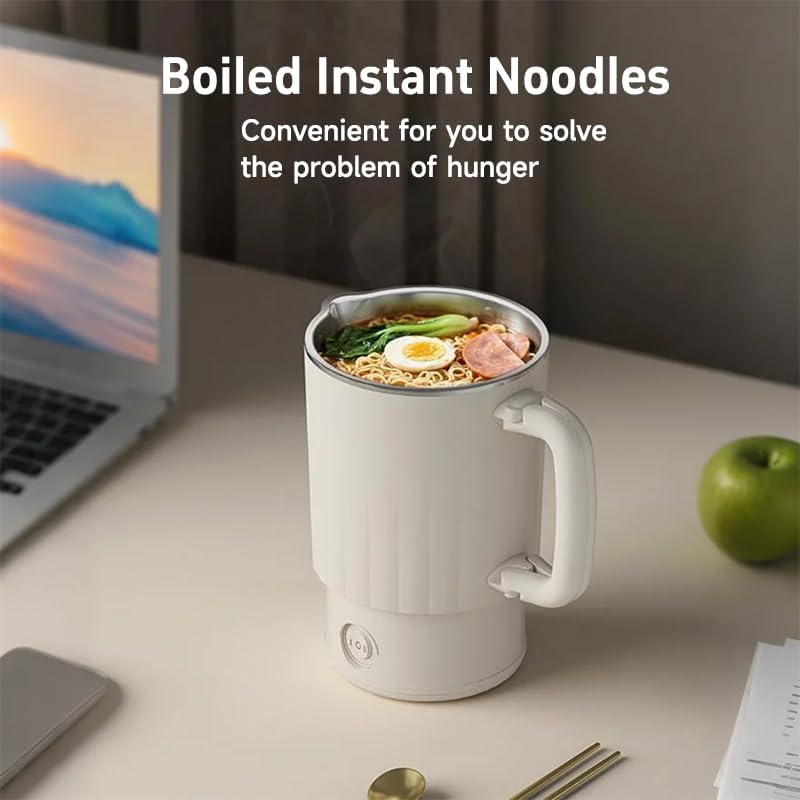 Travel Foldable Electric Kettle, Folding Kettle, Portable Collapsible Electric Kettle, Food Grade Stainless Small Pot, for Boiling Water, Tea, 0.8 Liter,600W(Off-White)