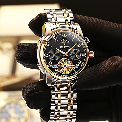 Image of OLEVS Men Watch Automatic Mechanical Skeleton Moon Phase Dress Business Stainless Steel 3AT Waterproof Luminous Men Wrist Watch