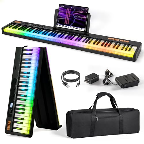 BESFAN Folding Piano Keyboard 88 Keys with Colorful Light Up Keyboard Piano