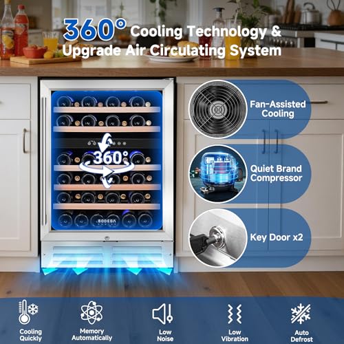 Image of BODEGA 24 Inch Wine Fridge, 46 Bottle Dual Zone Wine Cooler, 41-72℉ Compressor Wine Refrigerator with Tempered Glass Door, Built-in or Freestanding Wine Cooler for Home Kitchen Bar (5.3 cu.ft).