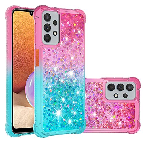 COTDINFOR Compatible with Samsung Galaxy A32 5G Custodia Bling Liquid Cases Glitter Sparkle Floating Silicone Antiurto Phone Case per Galaxy A32 5G Cover TPU Gradient Pink Blue YB.