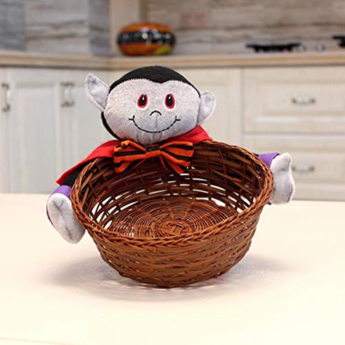 Cabilock Cesta de doces de Halloween com 2 peças, acessório decorativo criativo, cesta de bambu para
