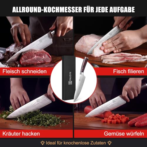 PAUDIN Kochmesser 20 cm, scharf, 5Cr15MoV Edelstahl, Pakkaholzgriff – Ansicht 5