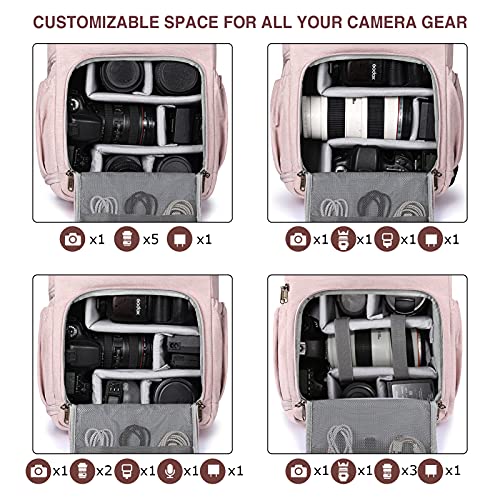 BAGSMART-Camera-Backpack-Anti-Theft-DSLR-SLR-Camera-Bag-Water-Resistant-Canvas-Backpack-Fit-up-to-15-Laptop-with-Rain-Cover-Tripod-Holder-for-Women-and-Men-Pink