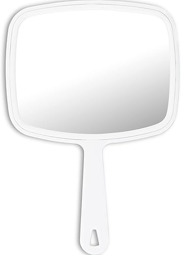 Miniatura 10 de DecorRack Espejo de mano grande, espejo multiusos con agujero para colgar en el mango, ideal para viajes, maquillaje, escritorio, aseo y afeitado,